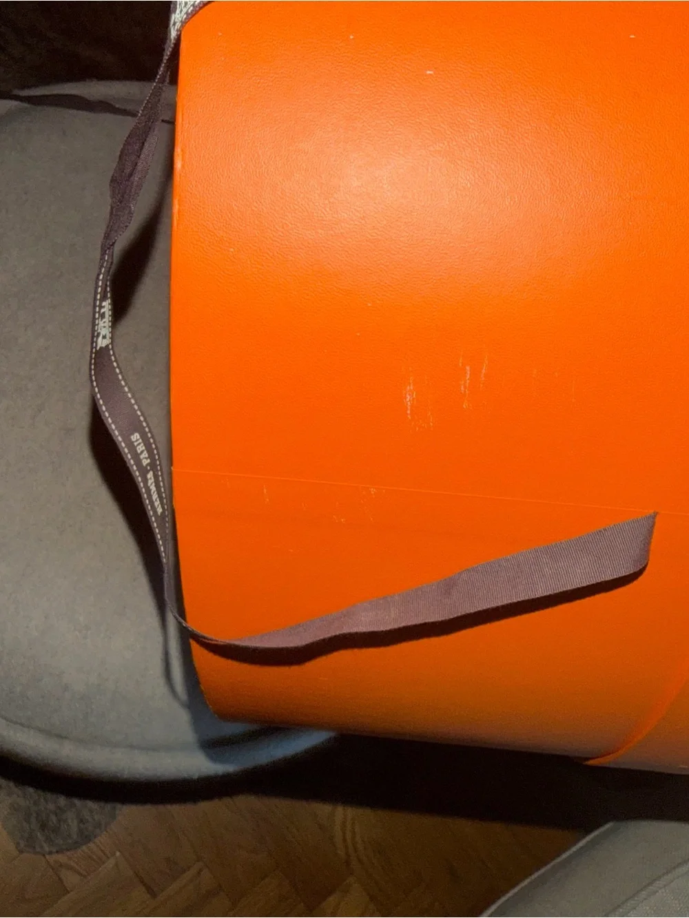 Hermes Orange Round Hat Box with Logo